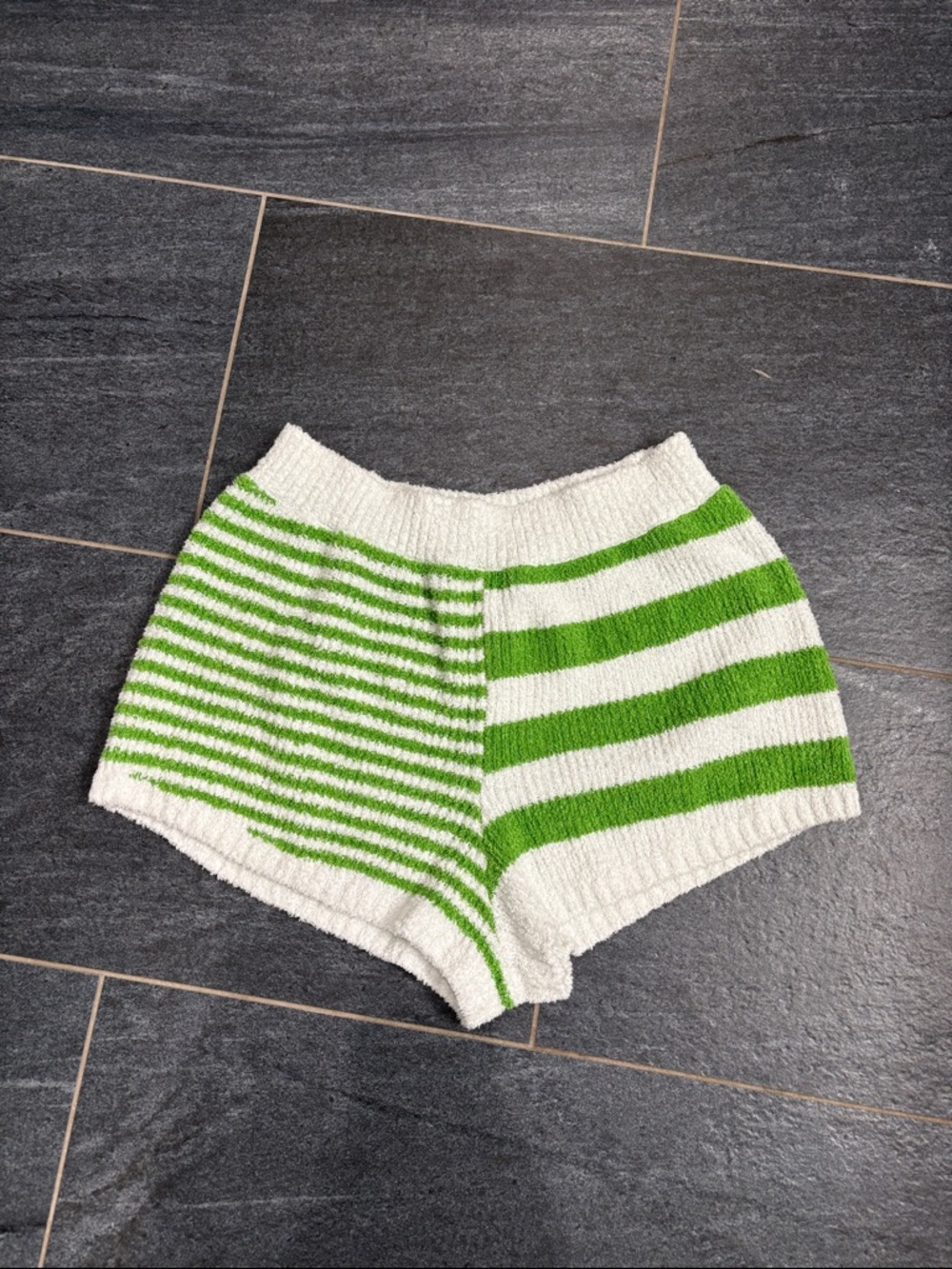 FP beach Orlanda green and white striped fuzzy knit shorts